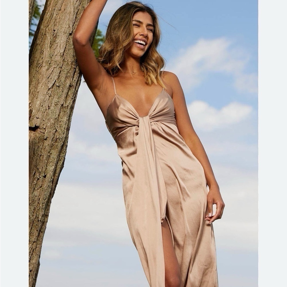 Significant Other x Revolve Imelda Satin Champagne Maxi Dress